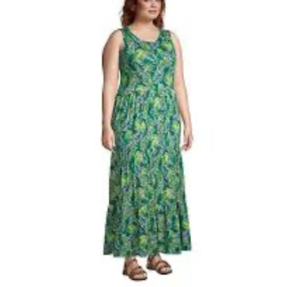 Lands End Maxi Tiered Dress 1X Stretch Cotton Modal Floral Washable NEW - Picture 4 of 14